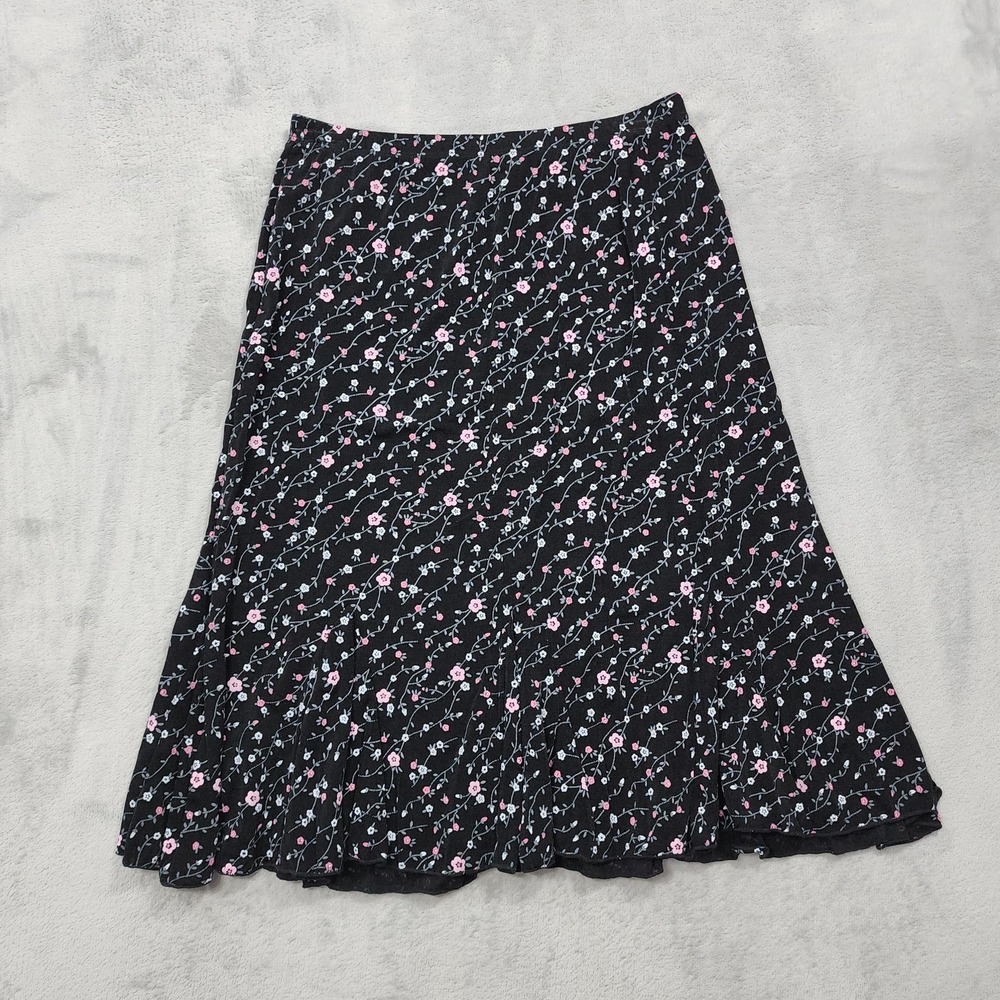 Vintage Dressbarn Skirt Womens S Black Floral Knit A-Line Knee Length Stretch